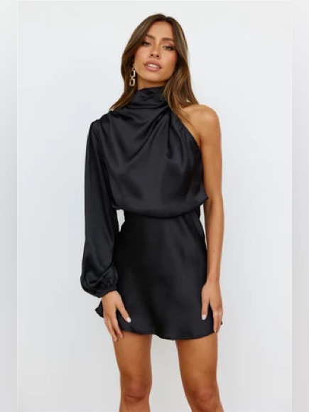 Nwt Hello Molly Black One-Shoulder Satin Mini Dress